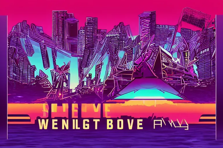 Prompt: synthwave belong logo social album cover