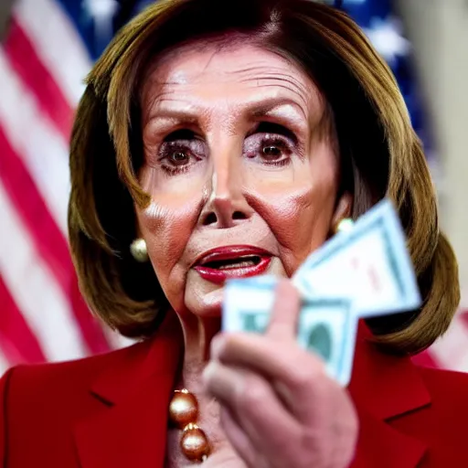 Prompt: nancy pelosi playing with money on the floor wlop