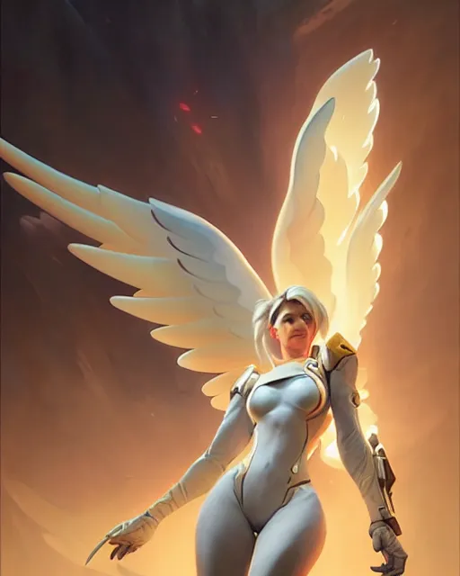 Prompt: mercy from overwatch, radiant light, caustics, by boris vallejo, gaston bussiere, bayard wu, greg rutkowski, giger, maxim verehin