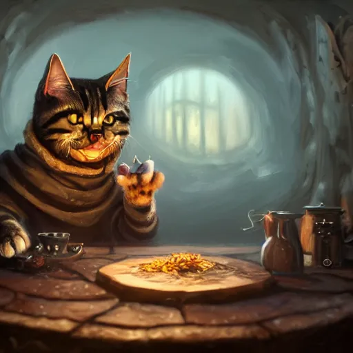 Prompt: Oil Painting of Cat, Anthropomorphized, evil grin, brewing potion in witch Hut, magic the gathering artwork, horror, D&D, fantasy, cinematic lighting, centered, symmetrical, highly detailed, digital painting, artstation, concept art, smooth, sharp focus, illustration, volumetric lighting, epic Composition, 8k, art by Akihiko Yoshida and Greg Rutkowski and Craig Mullins, oil painting, cgsociety