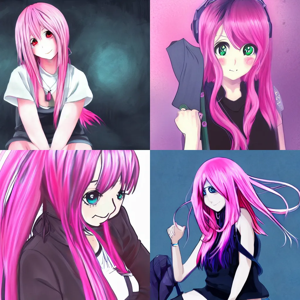Prompt: anime girl with pink hairs, artwork, trending on Pixiv