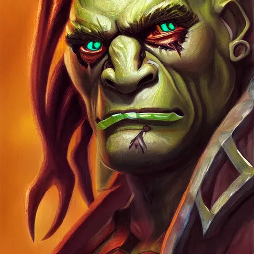 Image similar to orc warrior, high quality, portrait, painting in style of Karl Kopinski