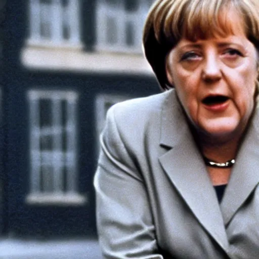 Image similar to Angela Merkel rapping in the movie 8 mile, movie still