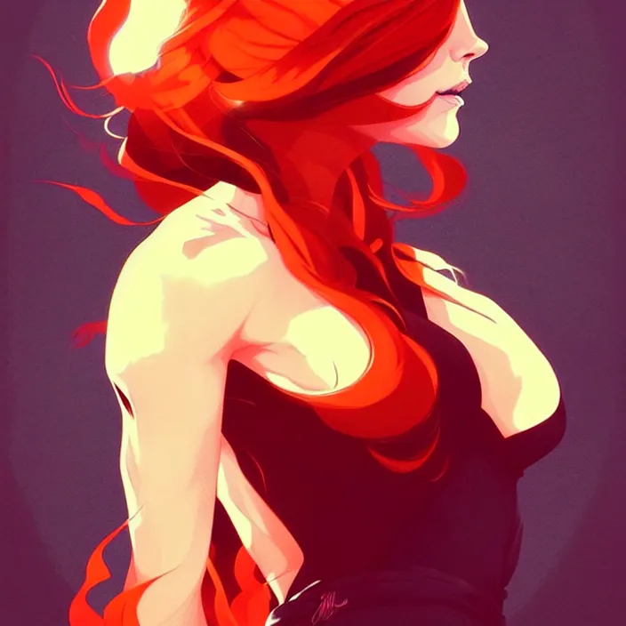 Image similar to style artgerm, joshua middleton, conrad roset, beautiful kristen bell with dark red dress, very long orange hair, symmetrical face, symmetrical eyes, fire powers fire swirling, detailed, volcano setting, cinematic lighting