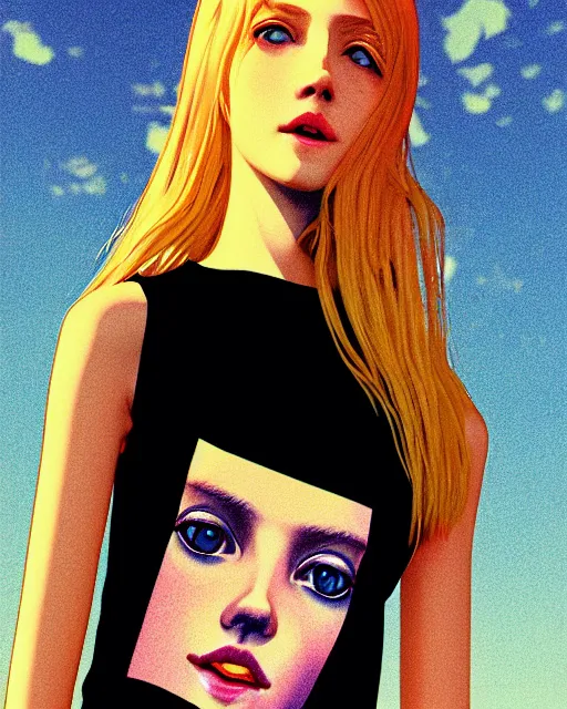 Prompt: up close 1 2 0 mm film portrait of a beautiful blonde english girl in tshirt stoned happy tripping, rose wolfe, by saruei and guweiz and ilya kuvshinov and rockwell and warhol allover fashion photography, ultra clear and sharp focus, trending on artstation hq, deviantart, pinterest, unreal engine 5, 4 k uhd image