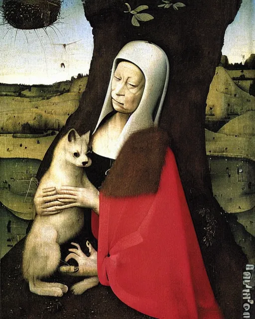 Image similar to Lady with an Ermine by Leonardo painting by Hieronymus Bosch