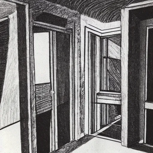 Prompt: “ childs drawing of the overlook hotel ’ s interior ”
