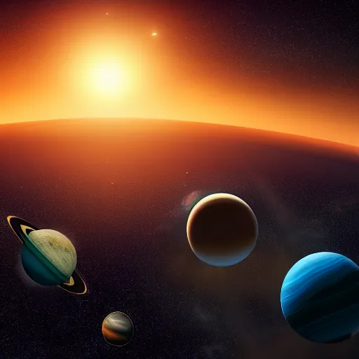 Image similar to landscape photo of a multiple planets in the sky, highly detailed, 4k, HDR, award-winning