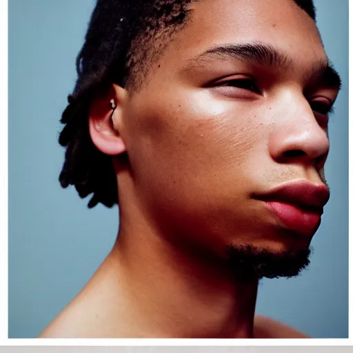 Prompt: realistic! photoshoot for a new acne lookbook, color film photography, portrait of a beautiful model, photo in style of tyler mitchell, 35mm