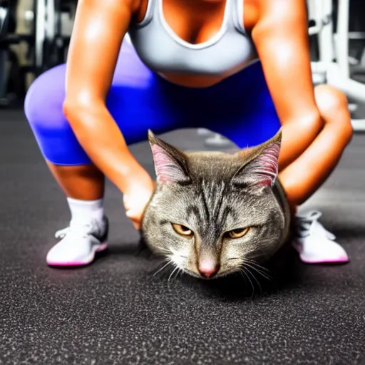 Image similar to very fat cat doing exercise at the gym, photorealistic, hd