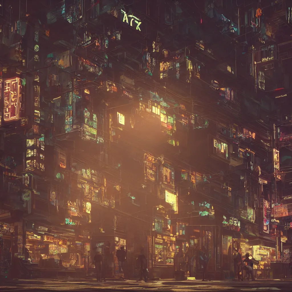 Prompt: a cinematic keyframe of a cyberpunk city shop at night, highly detailed, sharp focus, unreal engine highly rendered,, radiant light, subtle light fog