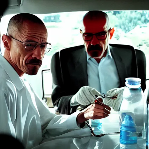 Image similar to film still of Obama making meth with Walter White in Breaking bad in season 1 episode 6, 4k, photorealistic faces
