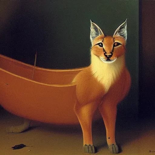 Image similar to cute caracal in bathtub, by Ivan Aivazovsky
