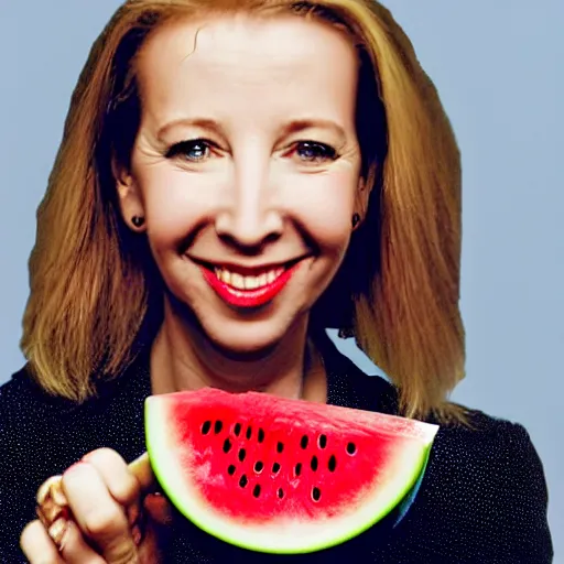 Image similar to digital portrait of Lisa Kudrow eating a watermelon