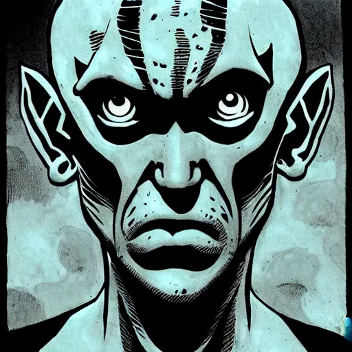 Prompt: portrait of abe sapien artwork created by Mike Mignola, shaded ink illustration