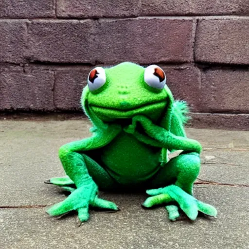 Image similar to photo of hybrid of kermit the frog and yoda with abs