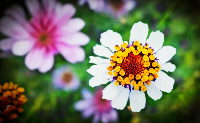 Image similar to macro depth of field beautiful flowers with cyborg eyes in the middle