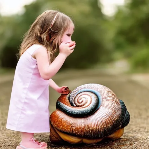 Image similar to little girl kissing a giant snail photo