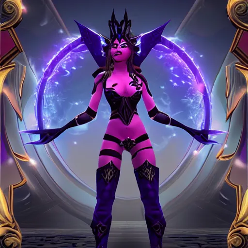 Image similar to Nox goddess of the night from the game Smite, retro, photo