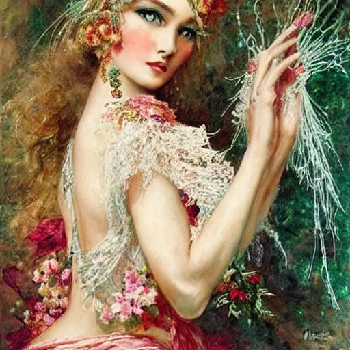 Prompt: artwork woman by Hans Zatzka,