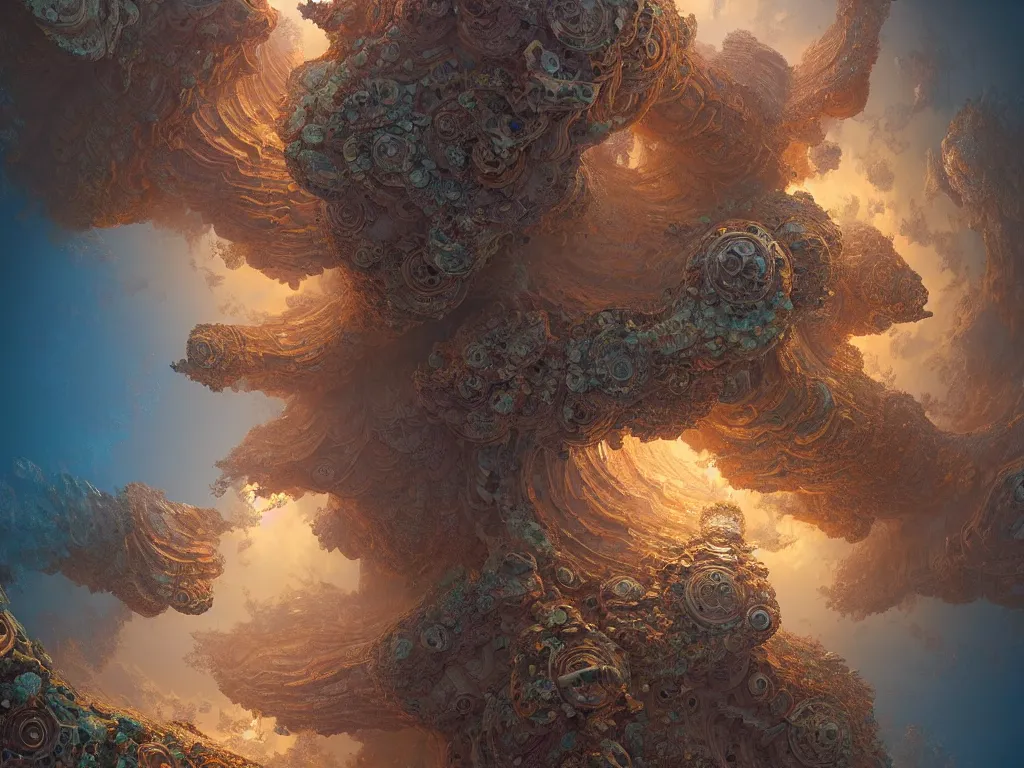 Image similar to A beautiful very hyper realistic detailed matte painting of intricately detailed hand carved 3D mandelbulb cybernetic motherboard made of brilliantly colored volumetric smoke, Henriette Grindatand Sparth and Jeff Simpson and beeple, Artstation, Pinterest, Wallpaper 4K