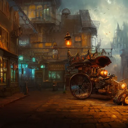 Image similar to oil painting of steampunk hamster riding on duck, steampunk city background, sharp focus, fantasy style, octane render, volumetric lighting, 8k high definition, by greg rutkowski, highly detailed, trending on art Station, explosions, magic the gathering artwork, centered