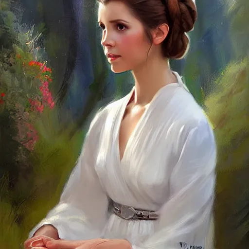 Prompt: Princess Leia, painting by Vladimir Volegov