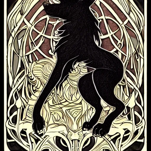 Prompt: fenrir art nouveau