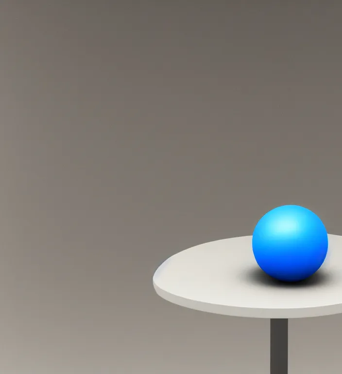 Image similar to a blue ball on a table + specular highlights + ambient occlusion + global illumination + bump map + reflective + caustics + refractive + unreal engine 5 + DOF + sharp focus