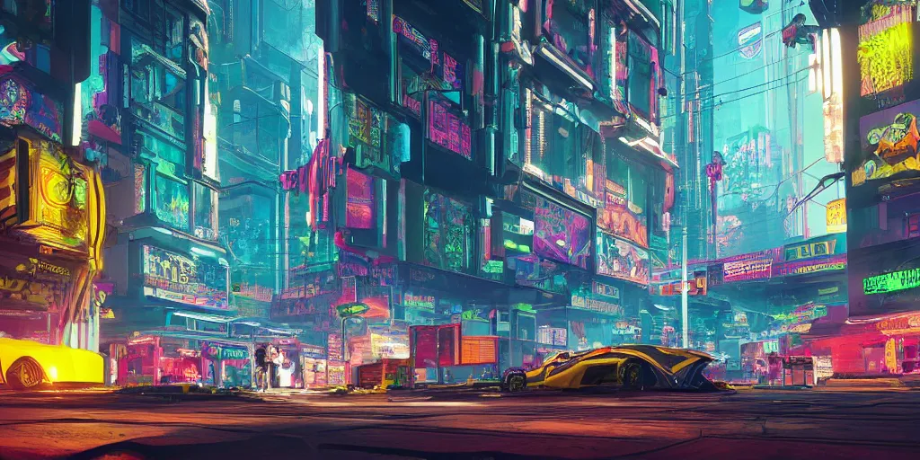 Prompt: DMT city, cyberpunk 2077 style concept art