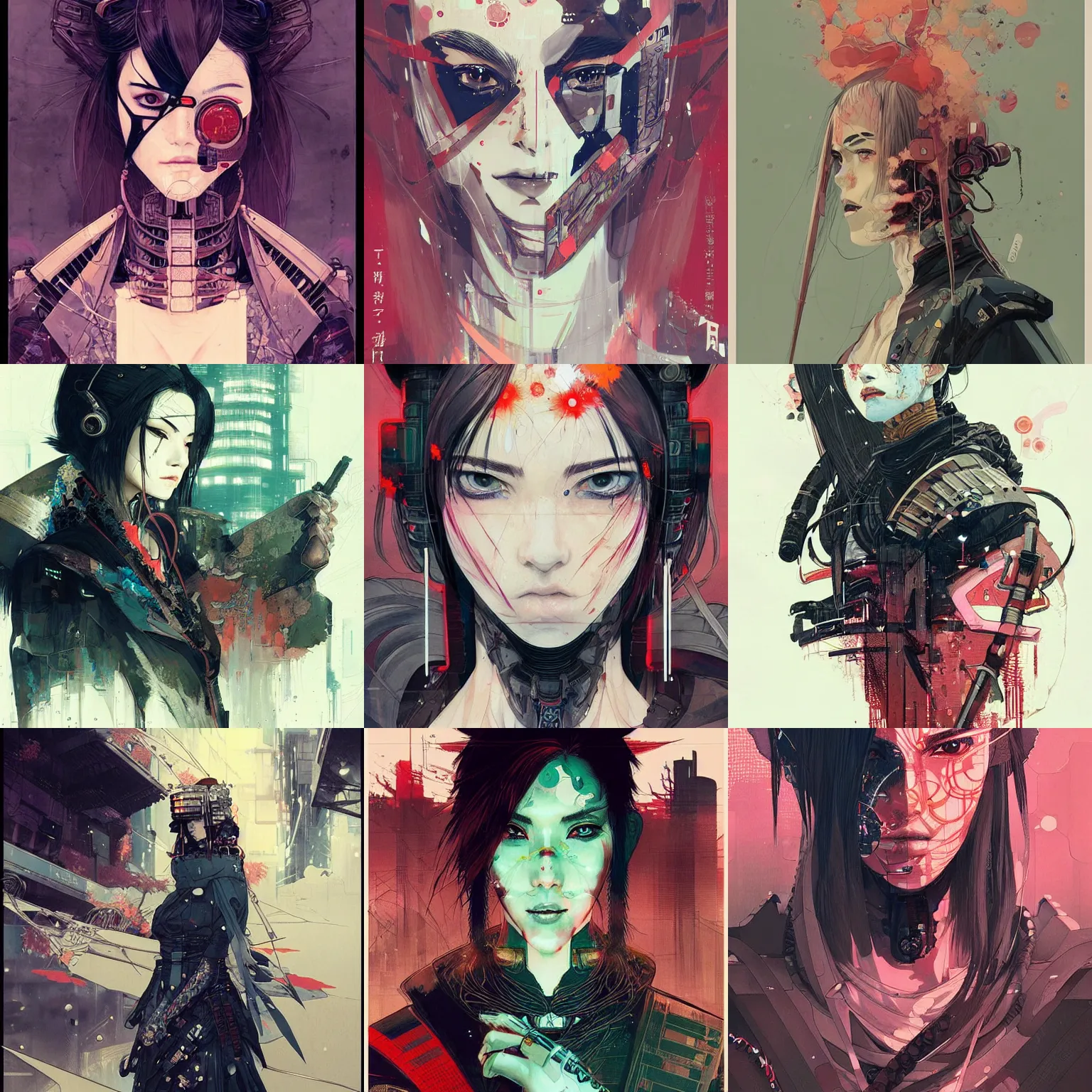 Prompt: very beautiful cyberpunk samurai, detailed portrait, by conrad roset, takato yomamoto, jesper ejsing, rule of thirds, beautiful