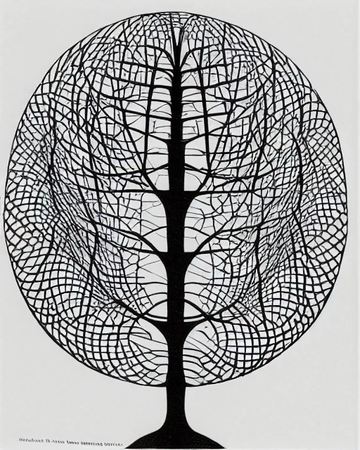 Image similar to “Infinity tree, geometric art by M.C. Escher, engraving, 1961”