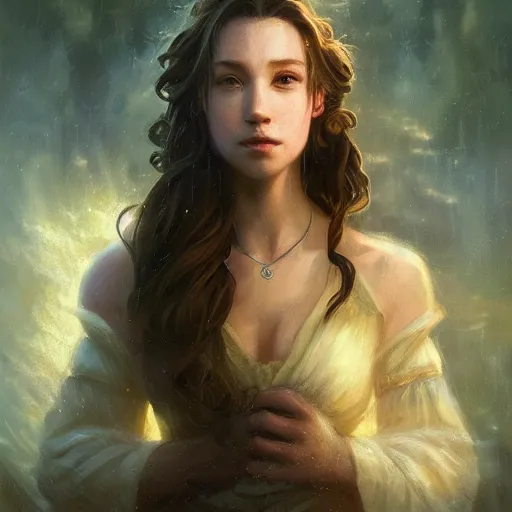 Image similar to elegant aerith gainsborough portrait, atmospheric lighting, painted, menacing, intricate, volumetric lighting, beautiful, rich deep colours masterpiece, golden hour, golden ratio, sharp focus, ultra detailed, by leesha hannigan, ross tran, thierry doizon, kai carpenter, ignacio fernandez rios