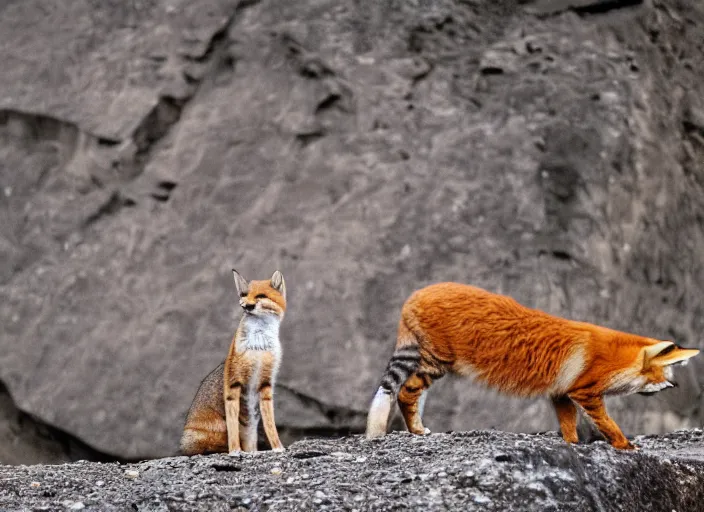 Image similar to a cat and a fox in a quarry 5 0 mm