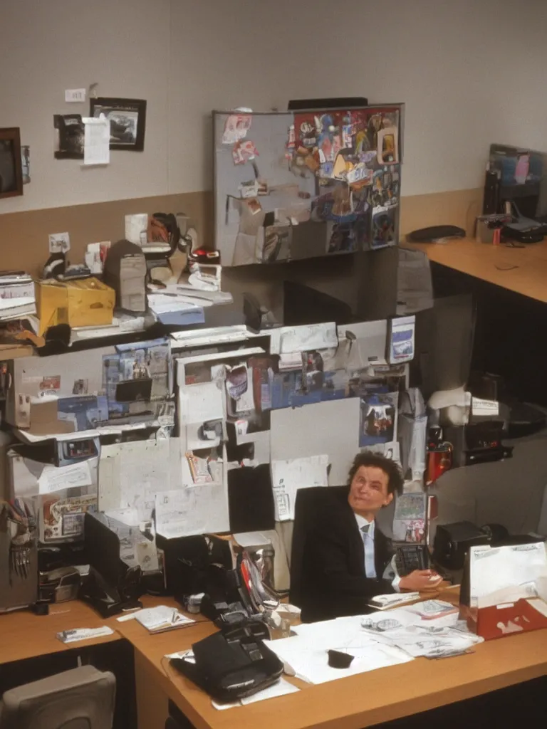 Image similar to bob of twin peaks in 9 0 s cubicle office