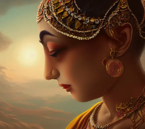 Image similar to a beautiful concept art of hindu god ballerina in a serene landscape, octane, cinematic lighting, detailed, artstation