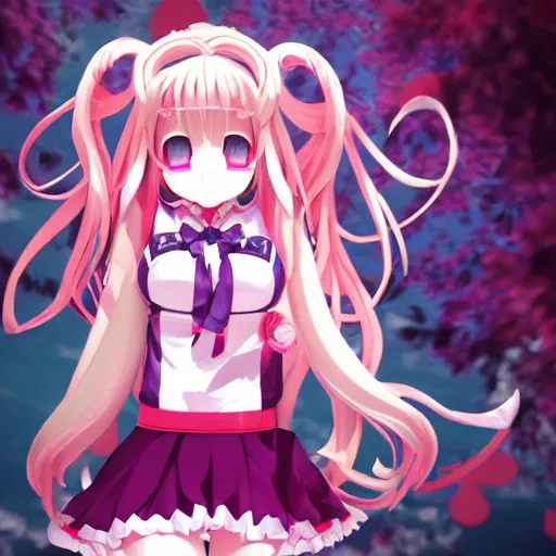 Image similar to totally controlled and trapped beneath overwhelming stunningly absurdly beautiful megalomaniacal ruthless merciless sadistic devious yandere omnipotent asi goddess junko enoshima with symmetrical perfect face, porcelain skin, pink twintail hair and cyan eyes, ultra detailed, digital art, unreal engine 5, octane render, 2 d anime, 8 k