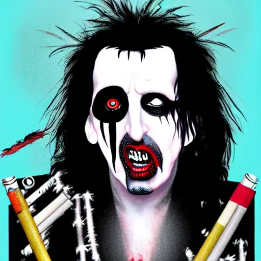 Image similar to graphic illustration, creative design, alice cooper as marilyn manson, biopunk, francis bacon, highly detailed, hunter s thompson, concept art, mixed media