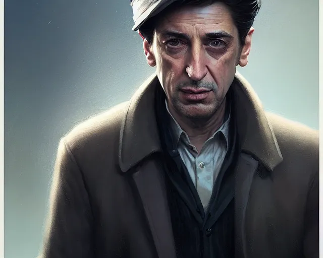 Image similar to highly detailed portrait of young al pacino as vito scaletta, in mafia 2, stephen bliss, unreal engine, fantasy art by greg rutkowski, loish, rhads, ferdinand knab, makoto shinkai and lois van baarle, ilya kuvshinov, rossdraws, tom bagshaw, global illumination, radiant light, detailed and intricate environment