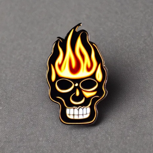 Image similar to vintage minimalistic clean skull with fire flame enamel pin