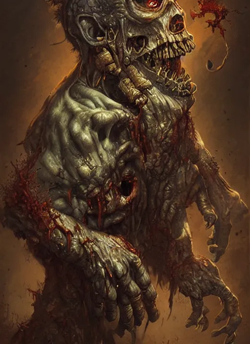Prompt: digital painting of zombie by filipe pagliuso and justin gerard, fantasy, highly, detailed, serious, realistic, intricate