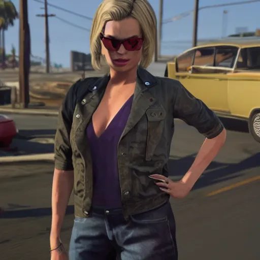 Image similar to margot robbie as a character in gta v, amazing detail