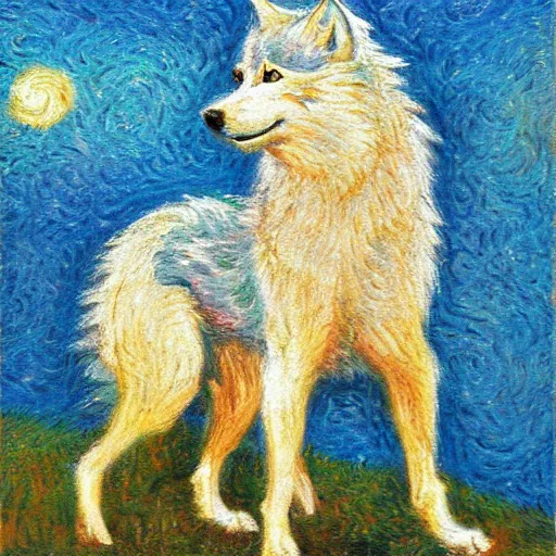 Image similar to retarded wolf, impressionism