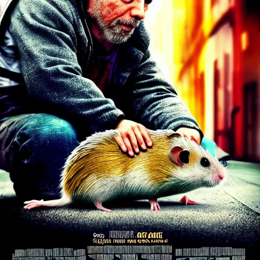 Image similar to homeless hamster, sad, movie poster, cinematic