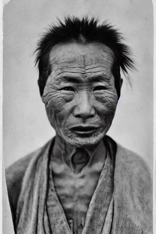 Prompt: ultra realistic vintage photo portrait of a tibetan man with a tunnel in forehead, by Irving Penn