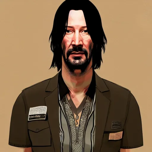 Image similar to keanu reevez in the art style of disco elysium