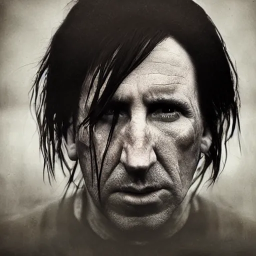 Image similar to portrait of trent reznor with long hair as a zombie by lee jeffries and michael hussar, award winning, sony a 7 r