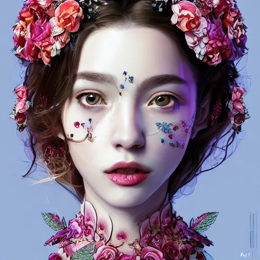 Prompt: the portrait of an absurdly beautiful, graceful, elegant, sophisticated, fashionable young idol made of strawberries and white petals with tears, an ultrafine hyperdetailed illustration by kim jung gi, irakli nadar, intricate linework, bright colors, octopath traveler, final fantasy, unreal engine 5 highly rendered, global illumination, radiant light, detailed and intricate environment