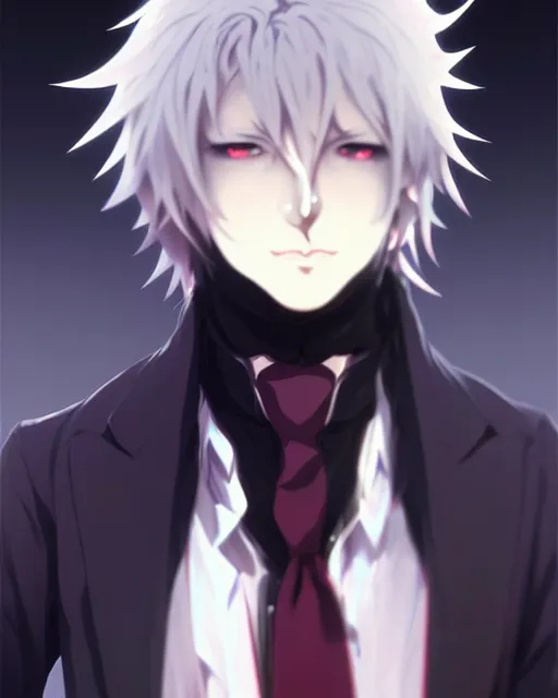 Image similar to extremely attractive feminine male anime character screenshot, nagito komaeda, sebastian michaelis, anime, intricate, sharp focus, illustration, highly detailed, digital painting, cell shaded, concept art, matte, art by ilya kuvshinov and kyoto animation and wlop, ruan jia and greg rutkowski, studio quality, masterpiece