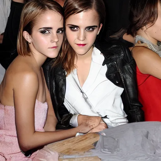 Prompt: A semi-edgy photo of Emma Watson creepily licking Jessica alba's grimacing face